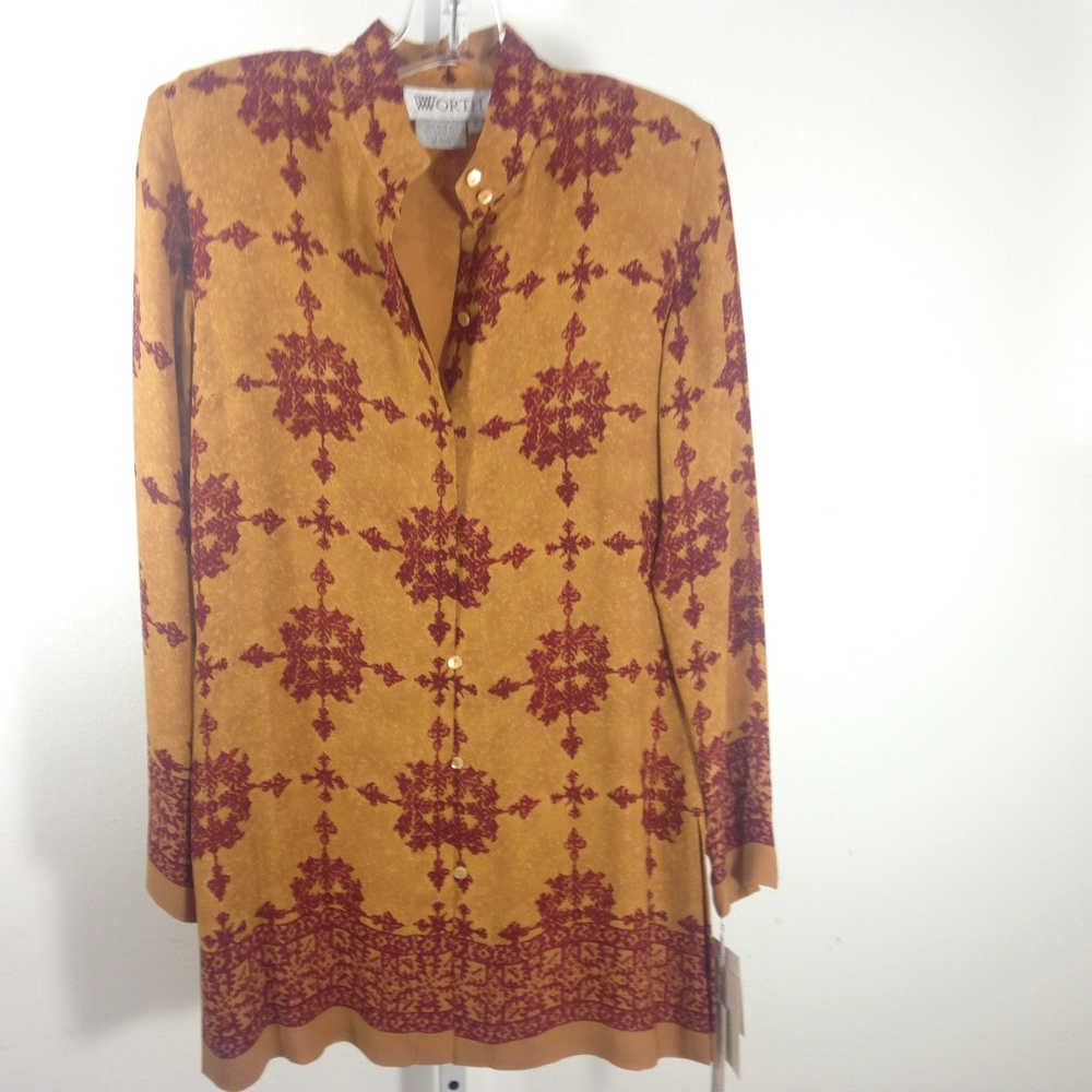 Worth Silk Shirt Mandarin Collar Size 2 Saffron